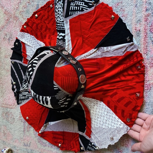 Customed Red & Black Studded Hat main image 2